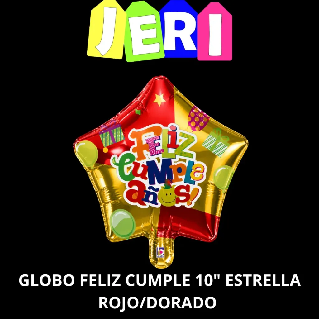 GLOBO FELIZ CUMPLE 10" ESTRELLA (ROJO/DORADO)