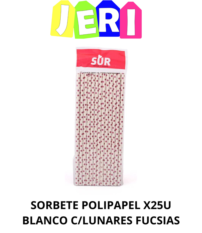 SORBETE POLIPAPEL X25U BLANCO C/ PUNTOS FUCSIA