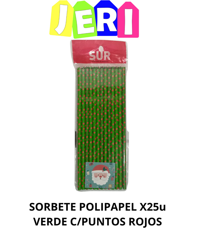SORBETE POLIPAPEL X25U VERDE C/ PUNTOS ROJOS