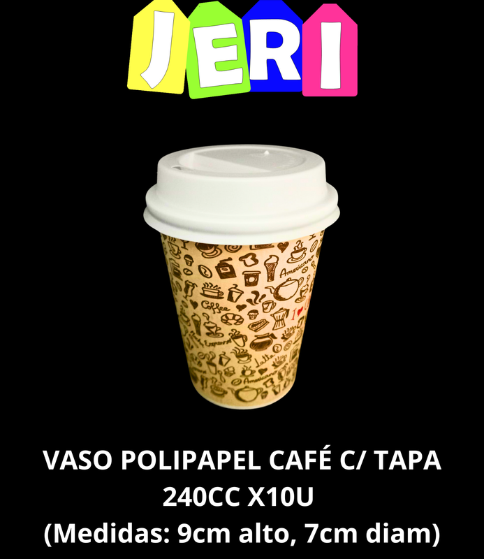 VASO POLIPAPEL CAFÉ C/ TAPA 240CC X10U