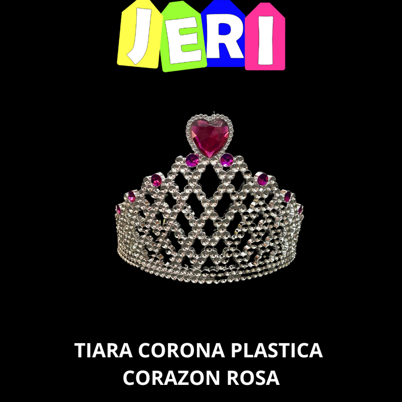 TIARA CORONA PLASTICA CORAZON ROSA