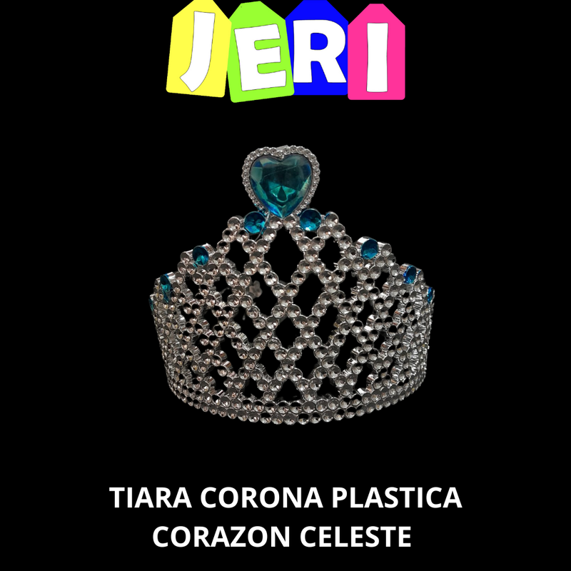 TIARA CORONA PLASTICA CORAZON CELESTE