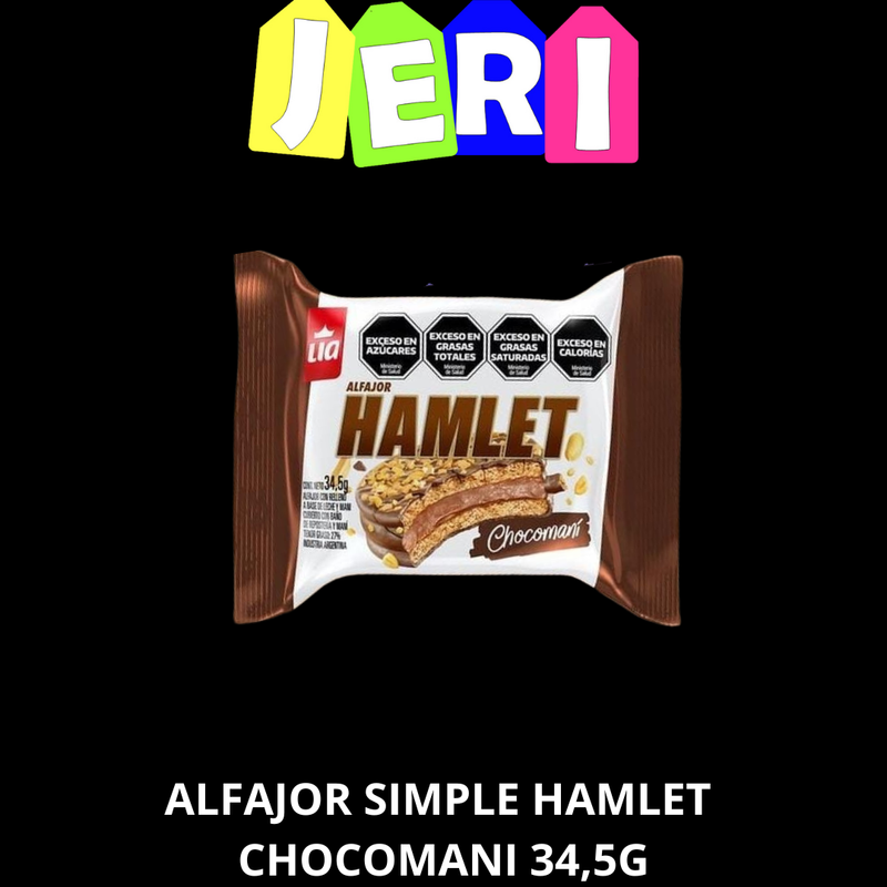 ALFAJOR SIMPLE HAMLET CHOCOMANI 34.5G NEGRO