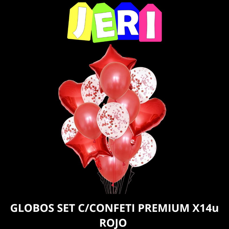GLOBOS SET C/ CONFETI PREMIUM X14U (ROJO)