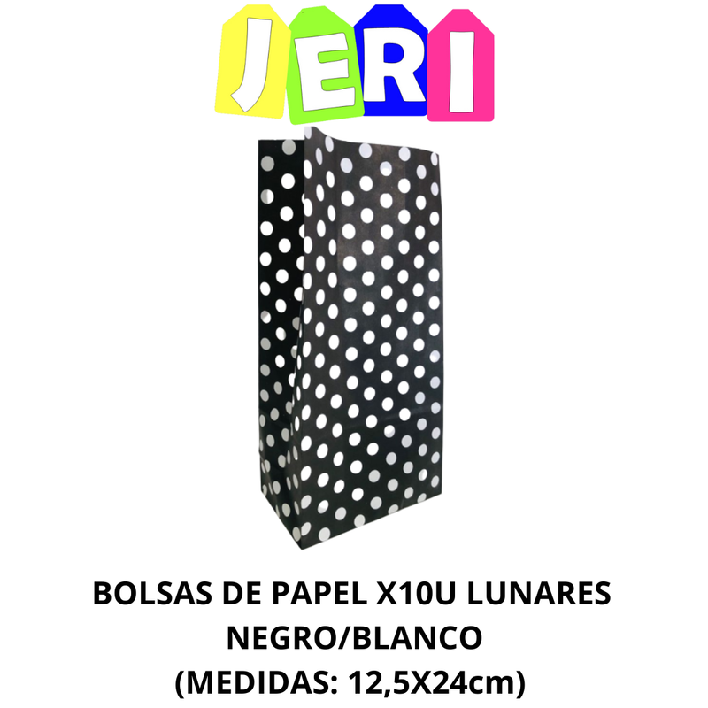 BOLSAS DE PAPEL X10u LUNARES (NEGRO/BLANCO)