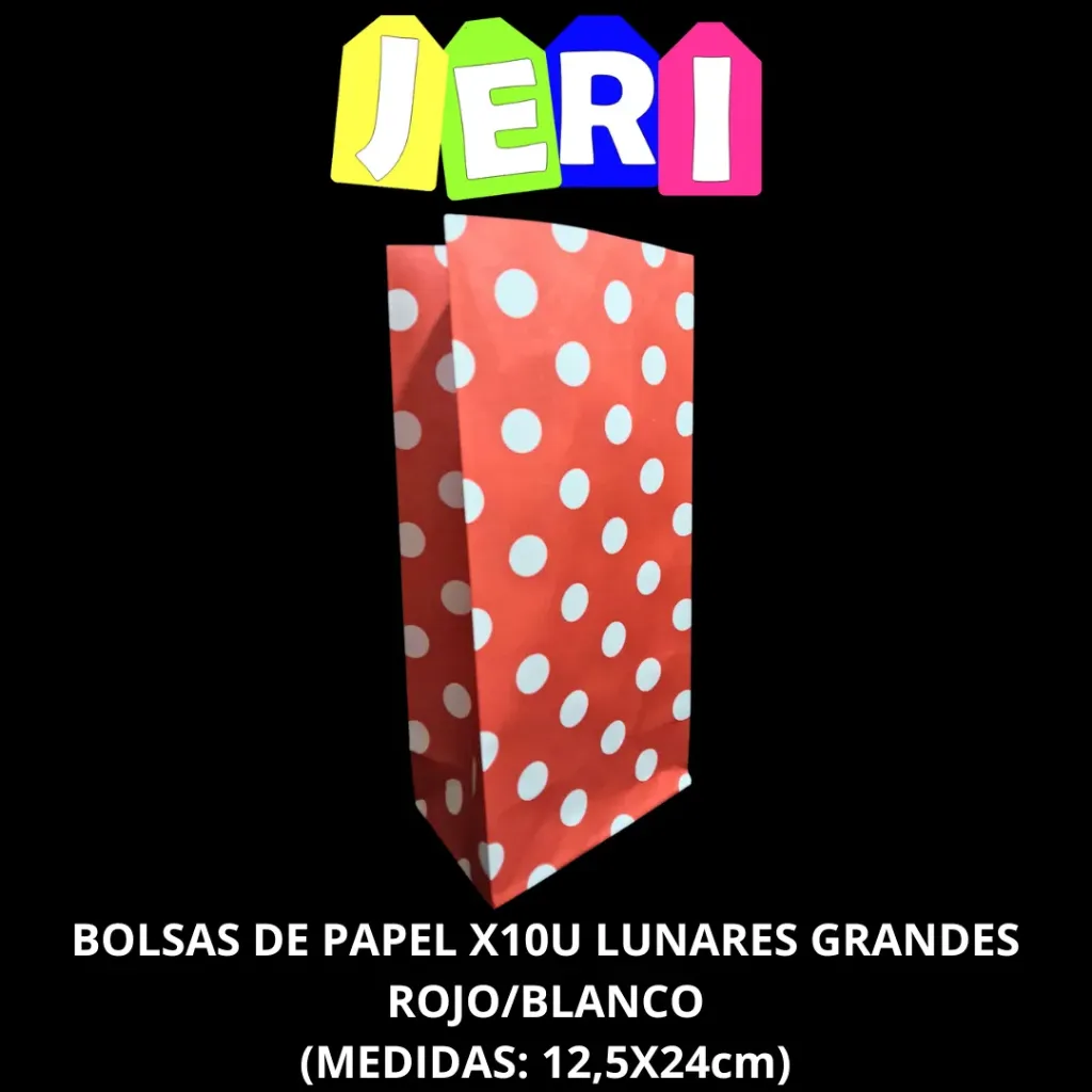 BOLSAS DE PAPEL X10u LUNARES GRANDES (ROJO/BLANCO)