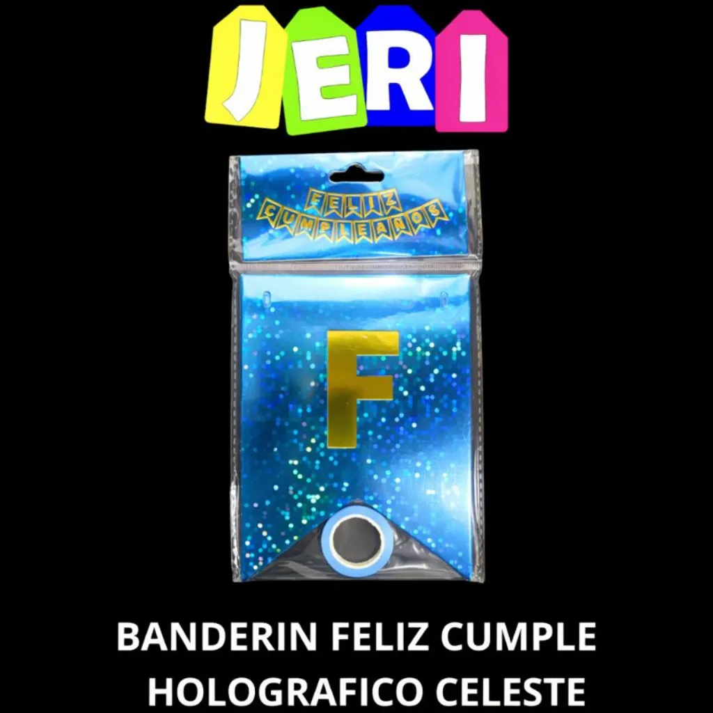 BANDERIN FELIZ CUMPLEAÑOS HOLOGRAFICO (CELESTE)