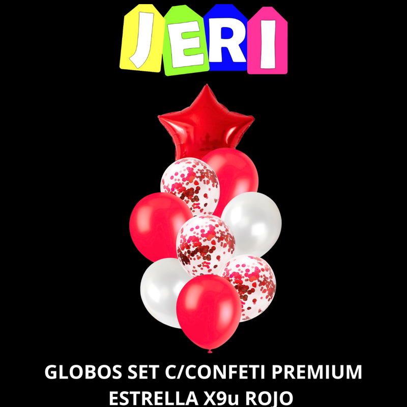 GLOBOS SET C/ CONFETI PREMIUM X9U ESTRELLA (ROJO)