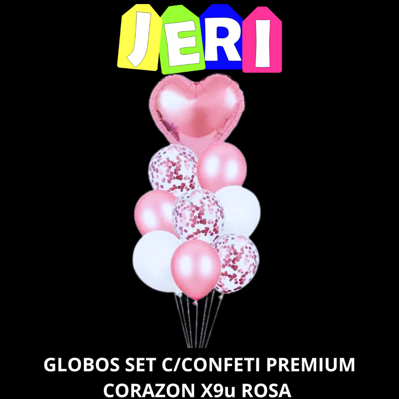 GLOBOS SET C/ CONFETI PREMIUM X9U CORAZON
