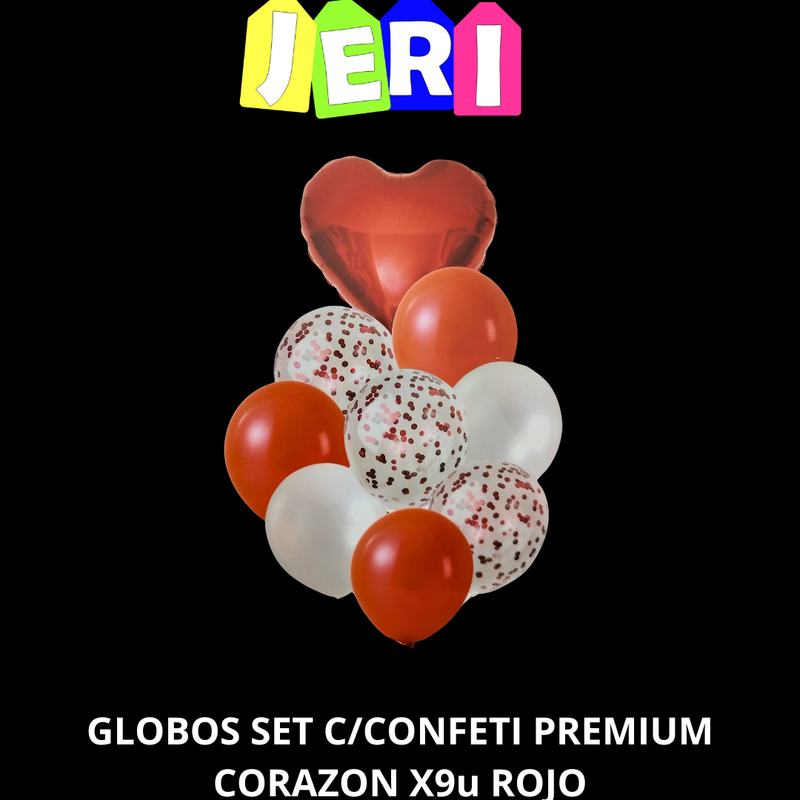 GLOBOS SET C/ CONFETI PREMIUM X9U CORAZON (ROJO)