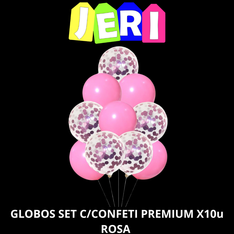 GLOBOS SET C/ CONFETI PREMIUM X10U (ROSA)