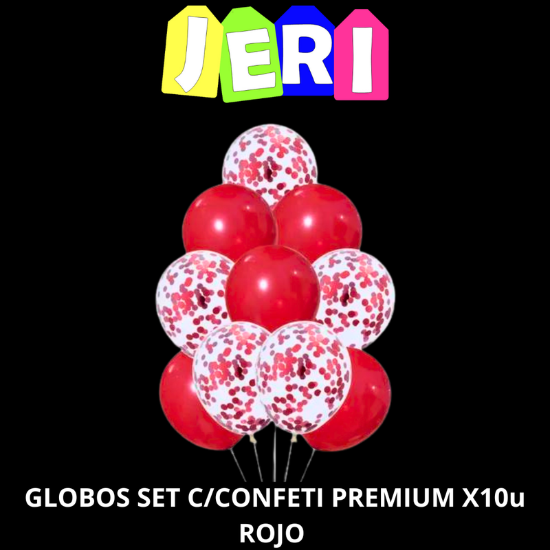 GLOBOS SET C/ CONFETI PREMIUM X10U (ROJO)
