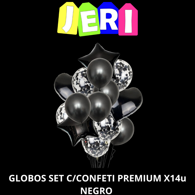 GLOBOS SET C/ CONFETI PREMIUM X14U (NEGRO)