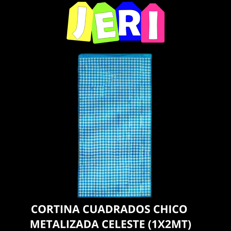 CORTINA CUADRADOS CHICOS METALIZADA (CELESTE)