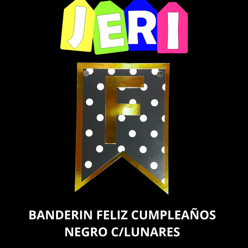 BANDERIN FELIZ CUMPLEAÑOS C/ LUNARES (NEGRO)