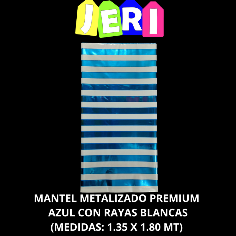 MANTEL METALIZADO PREMIUM A RAYAS BLANCAS (AZUL)