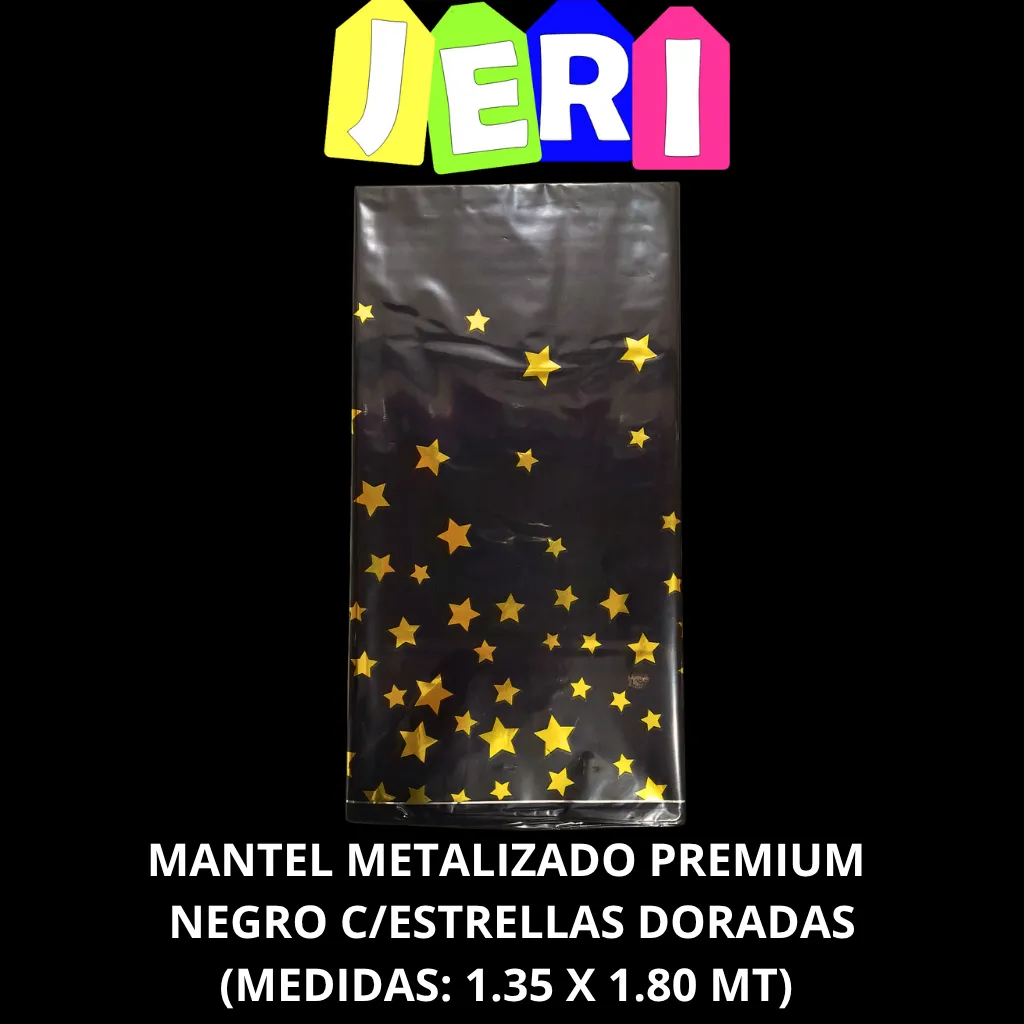 MANTEL METALIZADO PREMIUM C/ ESTRELLAS (NEGRO/DORADO)