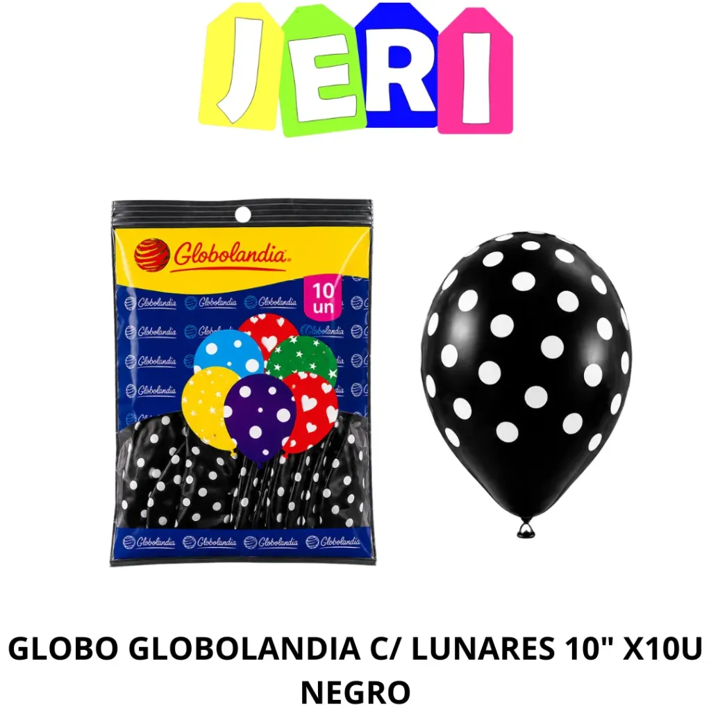GLOBO GLOBOLANDIA C/ LUNARES 10" X10U (NEGRO)