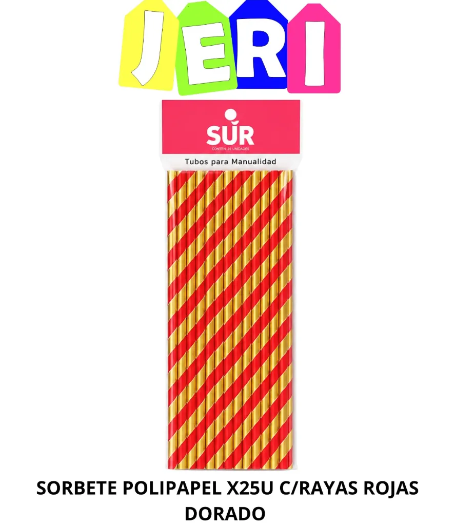 SORBETE POLIPAPEL X25U C/ RAYAS ROJAS (DORADO)