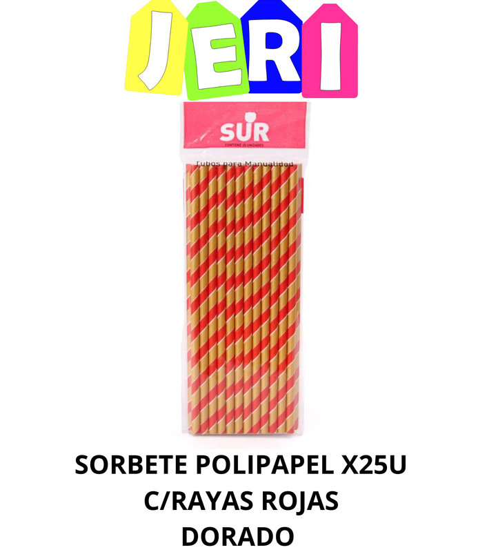 SORBETE POLIPAPEL X25U C/ RAYAS ROJAS