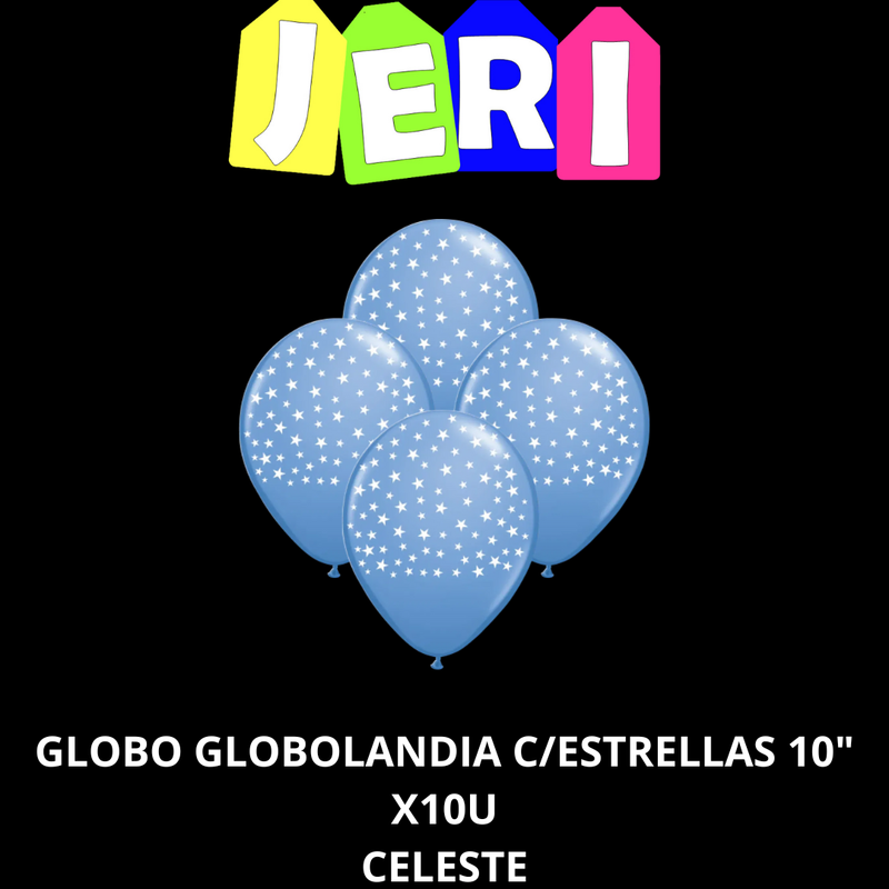 GLOBO GLOBOLANDIA C/ ESTRELLAS 10" X10U (CELESTE)