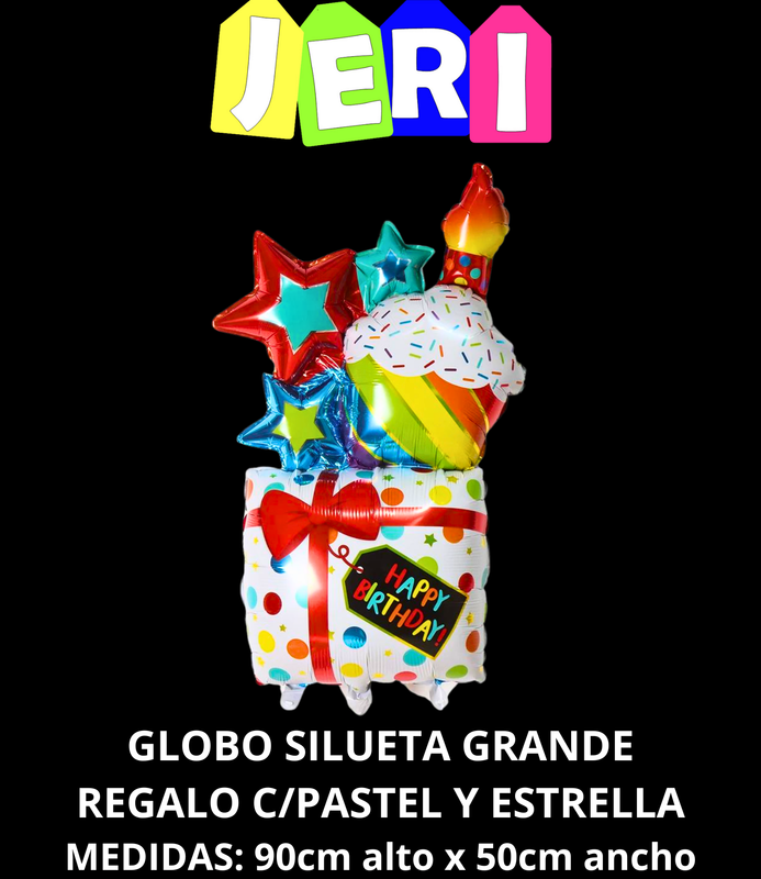 [5964] GLOBO SILUETA GRANDE REGALO C/ PASTEL Y ESTRELLA