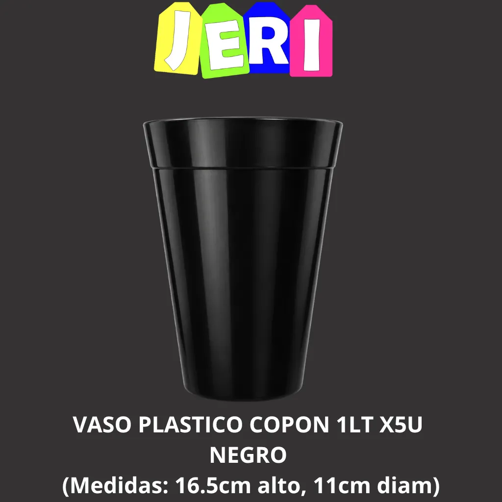 VASO PLASTICO COPON 1LT X5U (NEGRO)