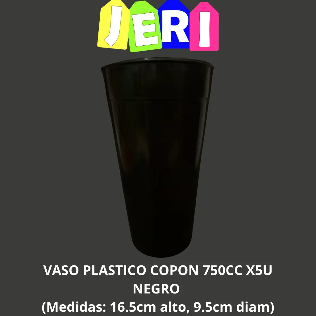 VASO PLASTICO COPON 750CC X5U (NEGRO)