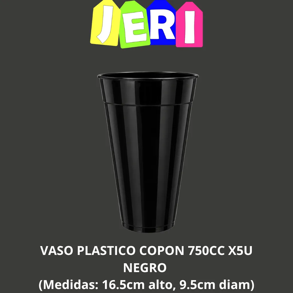 VASO PLASTICO COPON 750CC X5U (NEGRO)