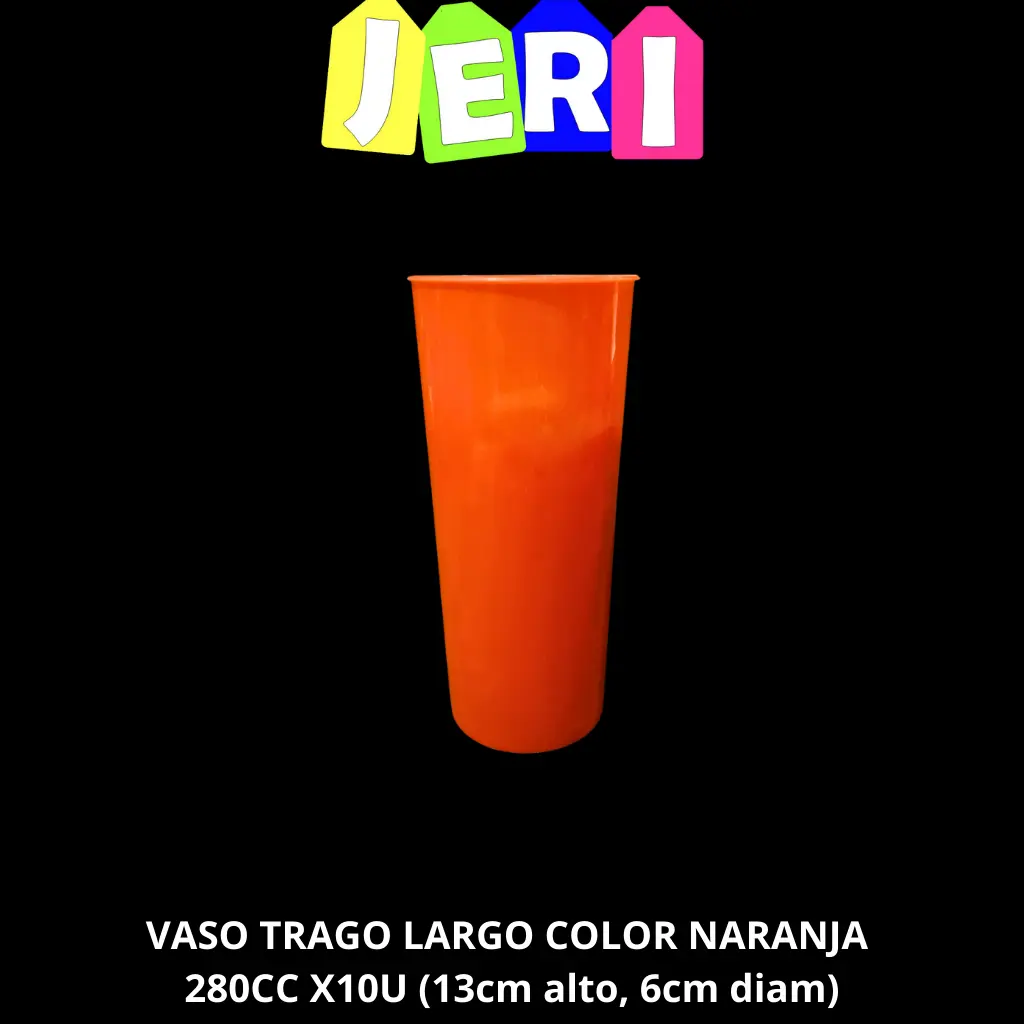 VASO TRAGO LARGO COLOR 280CC X10U (NARANJA)