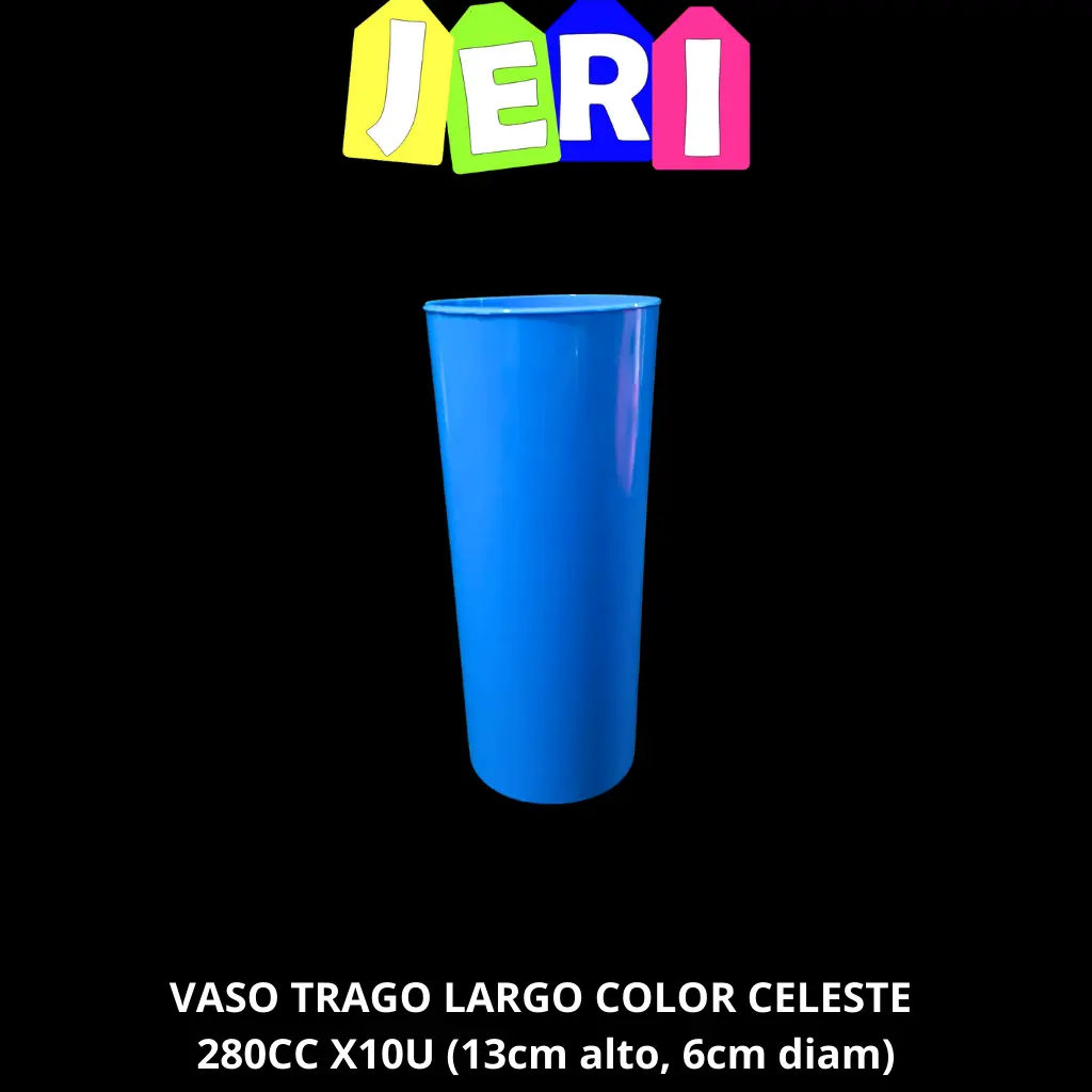 VASO TRAGO LARGO COLOR 280CC X10U (CELESTE)