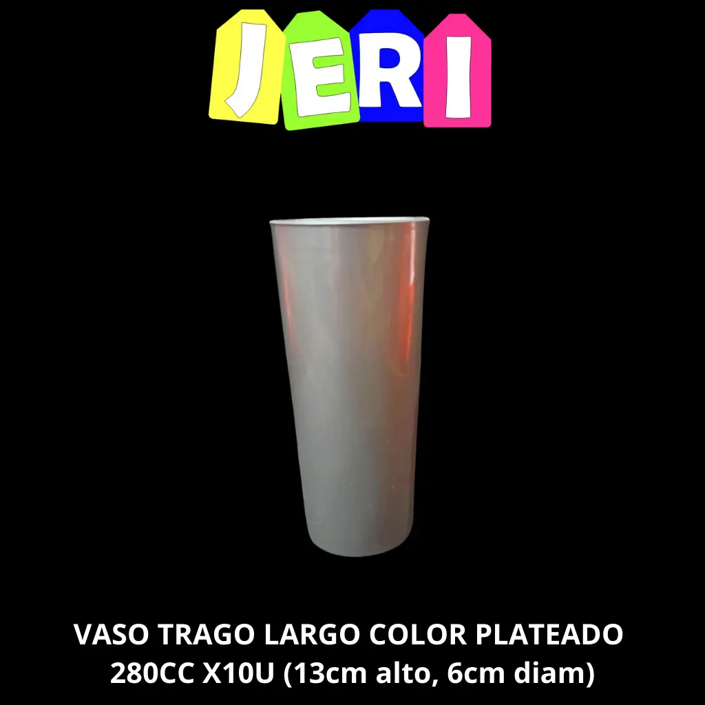 VASO TRAGO LARGO COLOR 280CC X10U PERLADOS (PLATEADO)