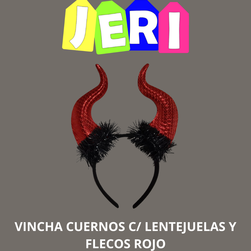 HALL VINCHA CUERNOS C/ LENTEJUELAS Y FLECOS