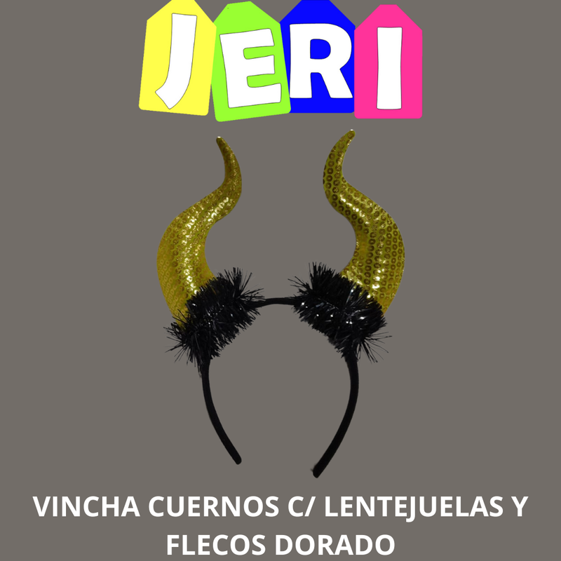 HALL VINCHA CUERNOS C/ LENTEJUELAS Y FLECOS