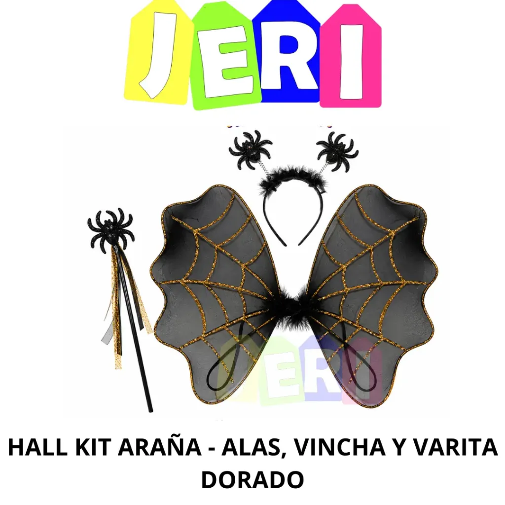 HALL KIT ARAÑA - ALAS,VINCHAS Y VARITA (DORADO)