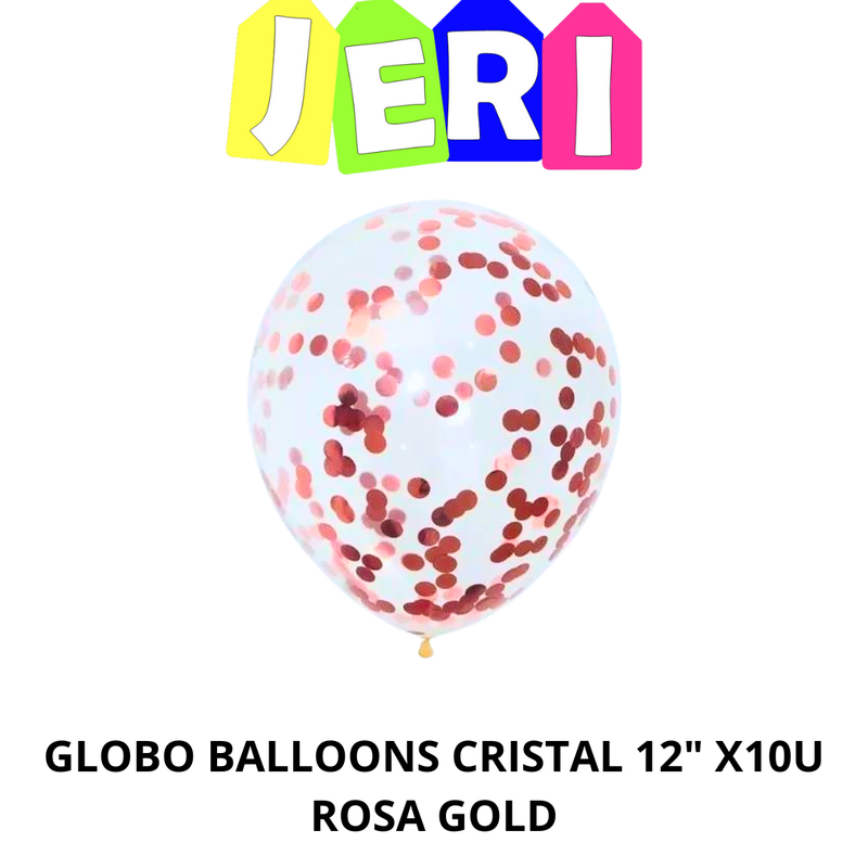 GLOBO BALLOONS CRISTAL C/ CONFETI 12" X10U (ROSA GOLD)