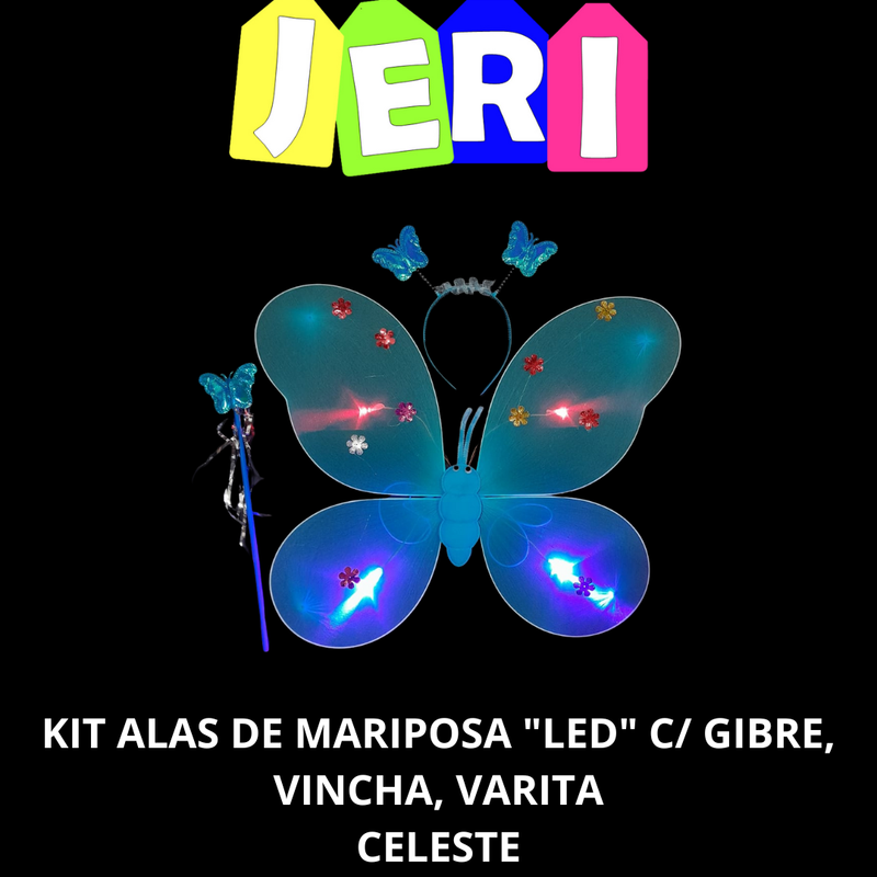 KIT ALAS DE MARIPOSA "LED" C/ GIBRE, VINCHA, VARITA