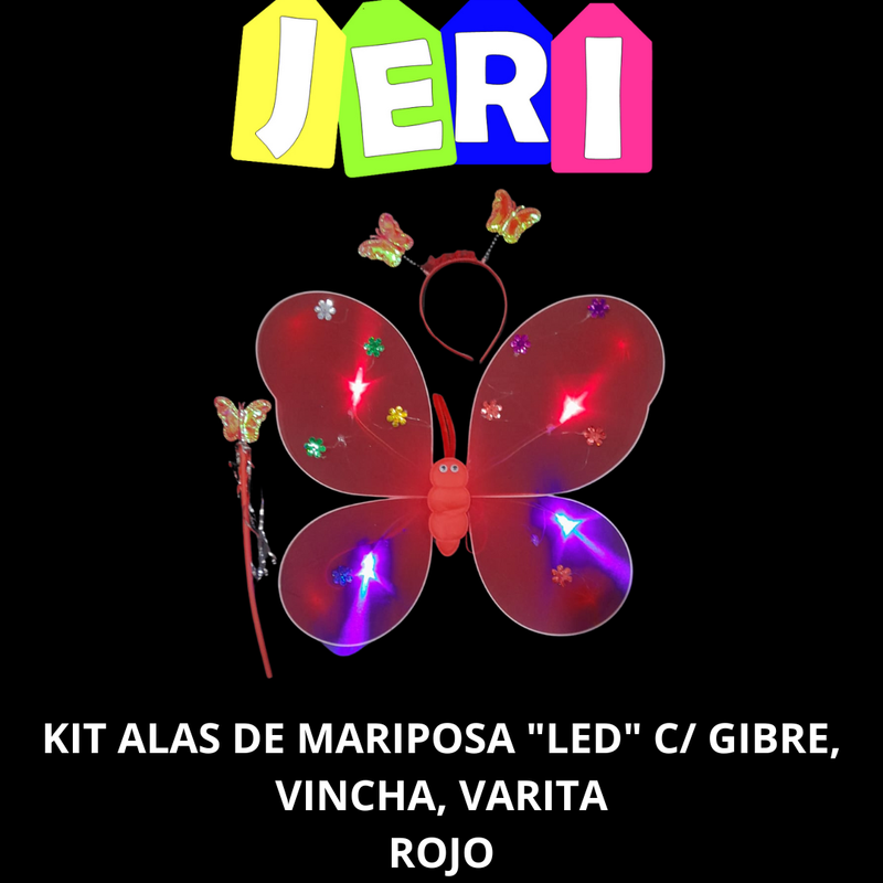 KIT ALAS DE MARIPOSA "LED" C/ GIBRE, VINCHA, VARITA