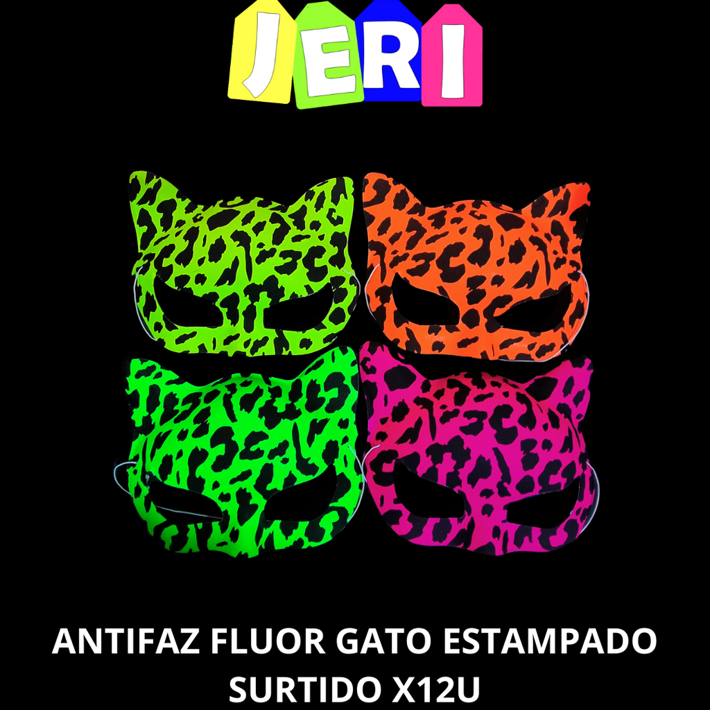 [6132] ANTIFAZ FLUOR GATO ESTAMPADO SURTIDO X12U 