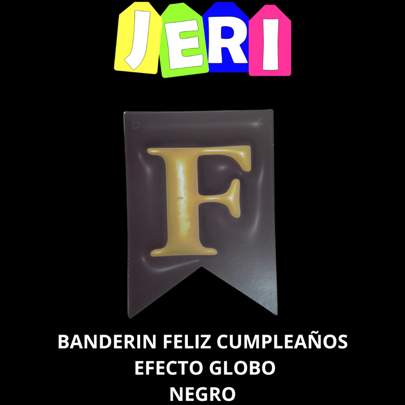BANDERIN FELIZ CUMPLEAÑOS EFECTO GLOBO (NEGRO)