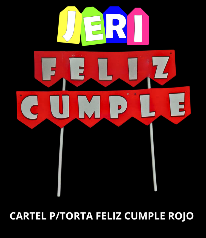CARTEL FELIZ CUMPLE P/TORTA (ROJO)