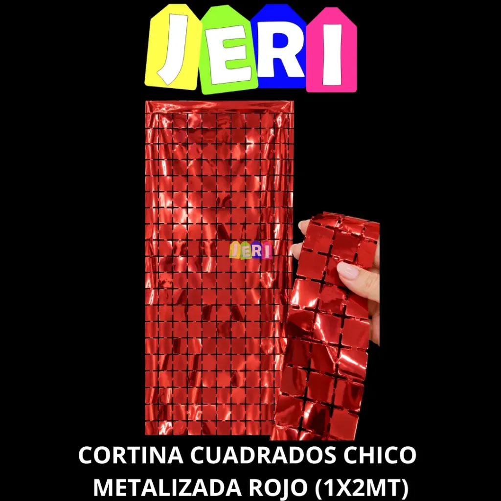 CORTINA CUADRADOS CHICOS METALIZADA (ROJO)