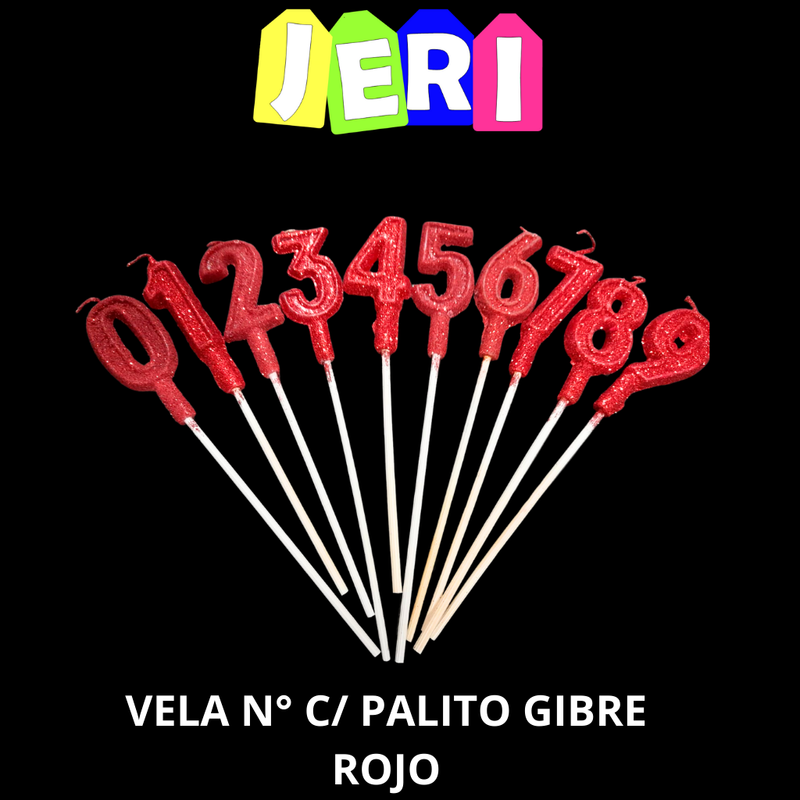 VELA NUMERO C/PALITO GIBRE (ROJO, 1)