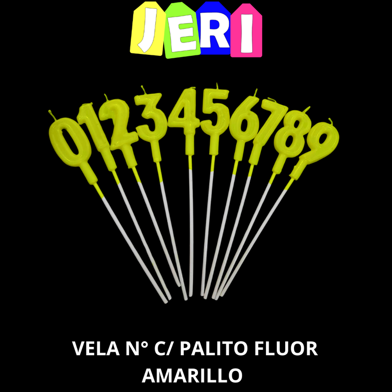 VELA NUMERO C/PALITO FLUOR (AMARILLO, 1)