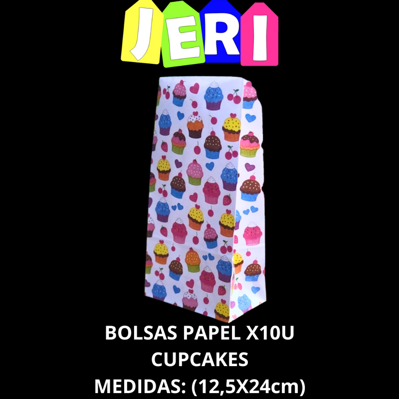 BOLSAS DE PAPEL X10U DIBUJOS (CUPCAKES)