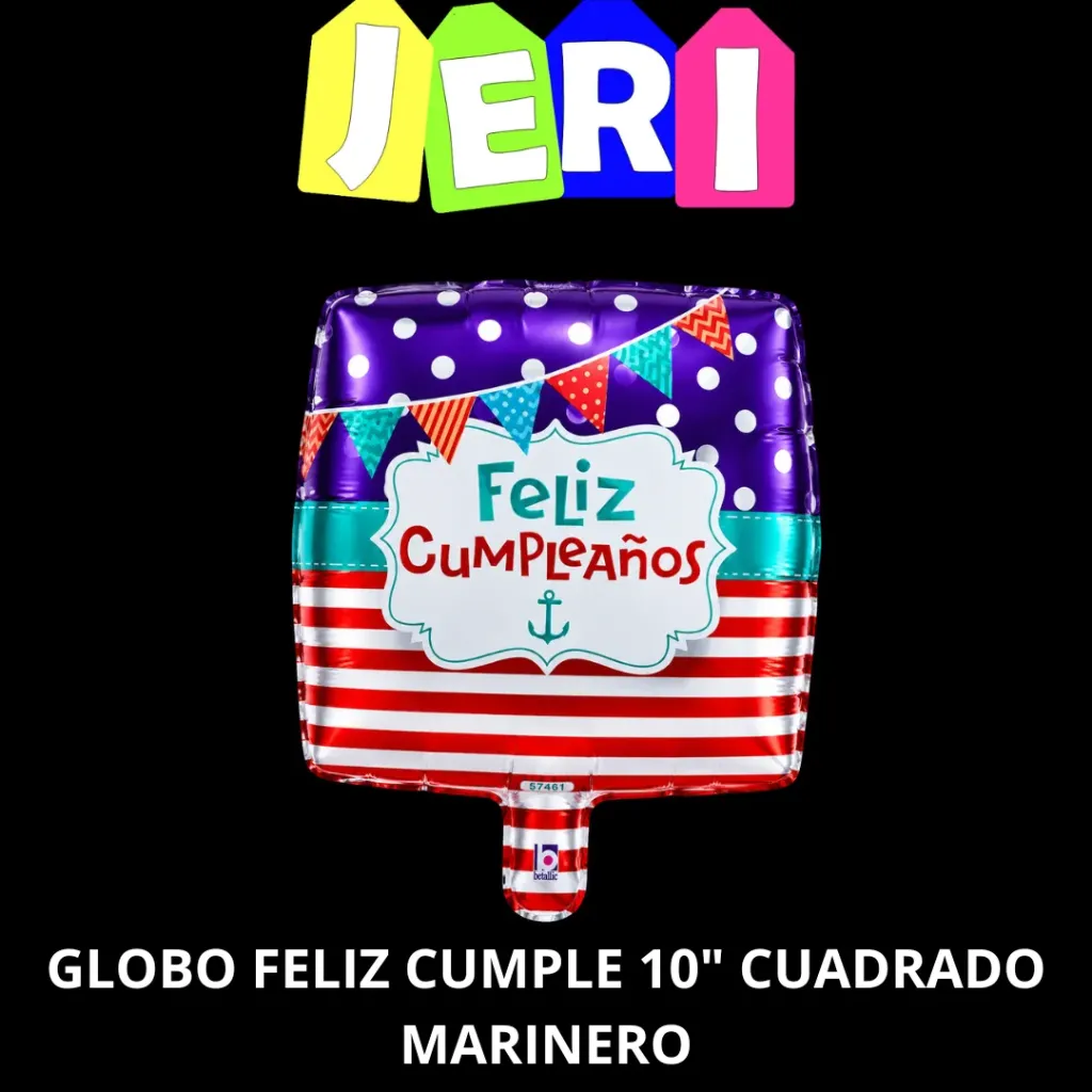 GLOBO FELIZ CUMPLE 10" CUADRADO (MARINERO)