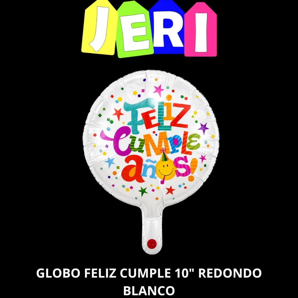 GLOBO FELIZ CUMPLE 10" REDONDO (BLANCO)