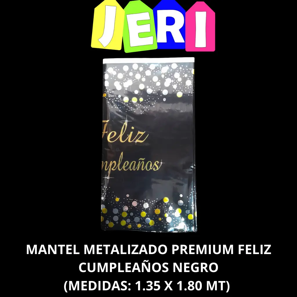 MANTEL METALIZADO PREMIUM FELIZ CUMPLEAÑOS (NEGRO)