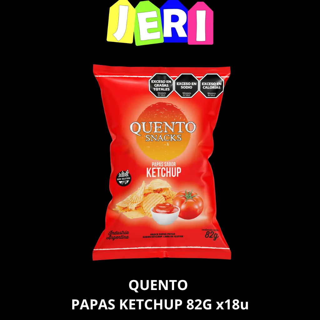 SNACKS QUENTO PAPAS KETCHUP 82G X18U