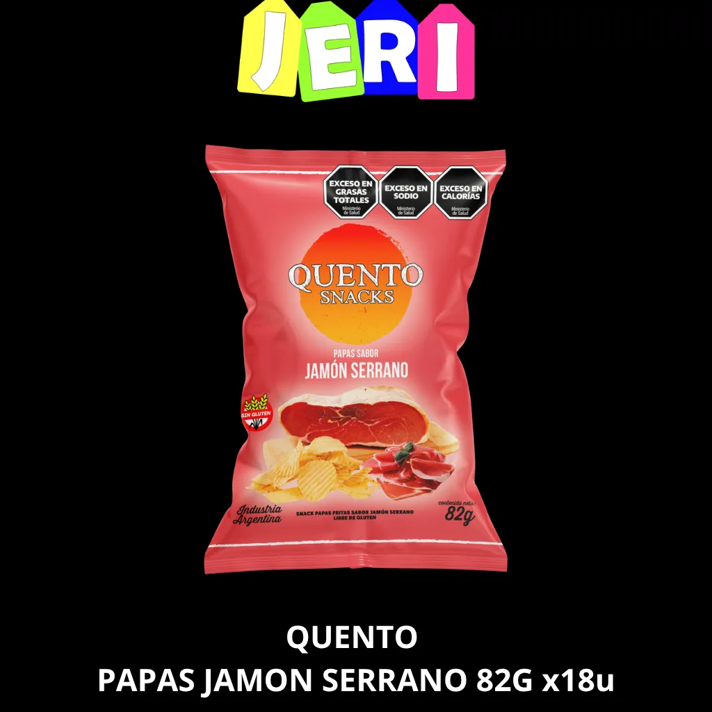 SNACKS QUENTO PAPAS JAMON SERRANO 82G X18U